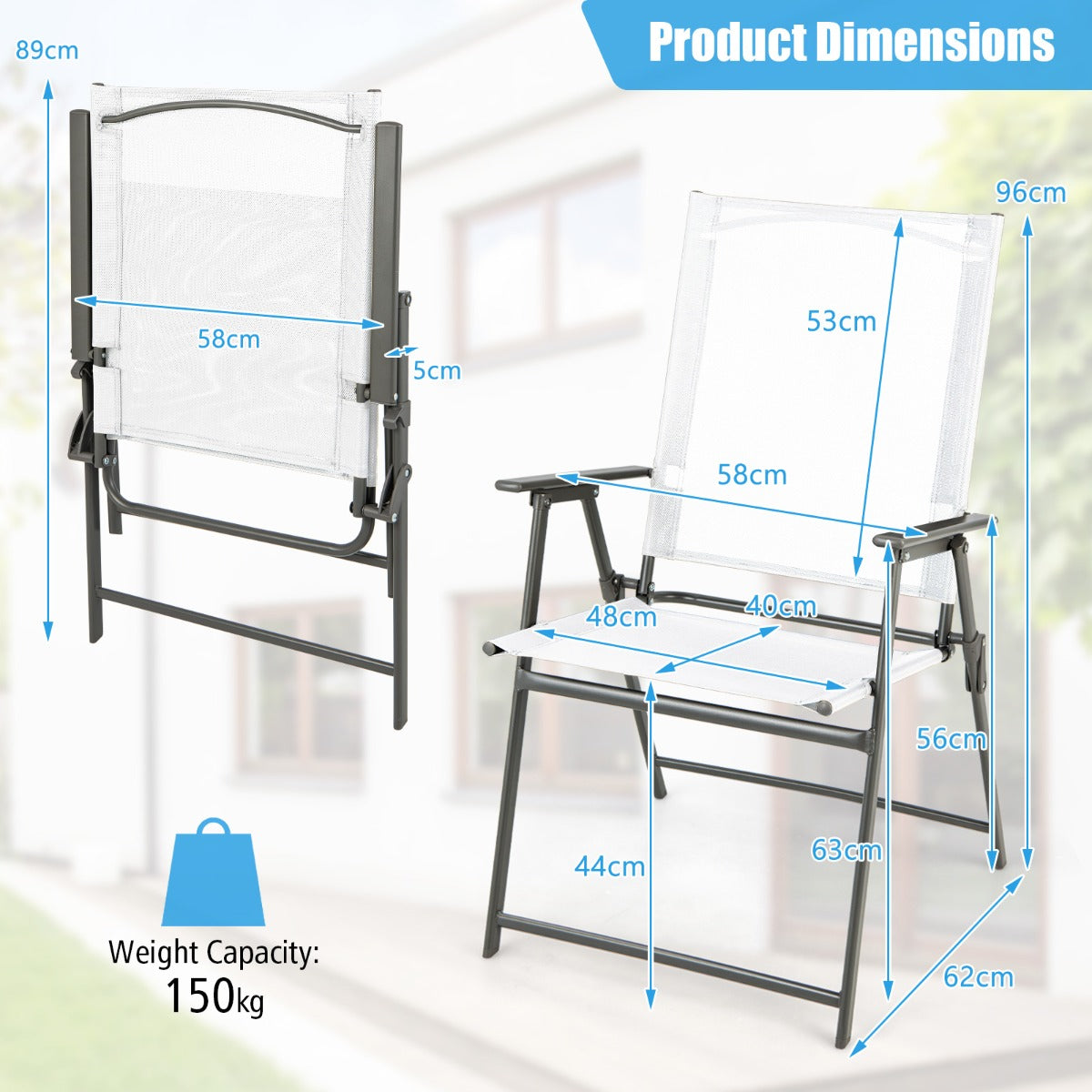 4 Pieces Patio Folding Chairs with Rustproof Metal Frame-White