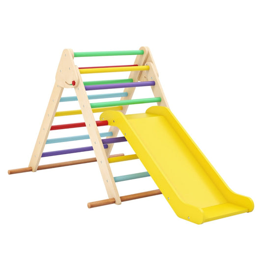 Pikler Triangle Set Foldable Triangle Climber with Slide-Colourful