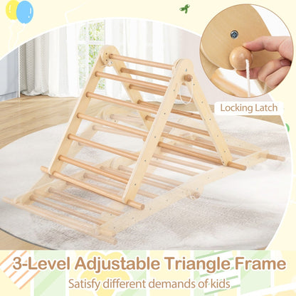 3-in-1 Pikler Triangle Climbing Set with Dual-Side Ramp and Adjustable Climbing Triangle-Natural