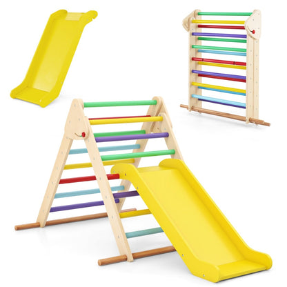 Pikler Triangle Set Foldable Triangle Climber with Slide-Colourful