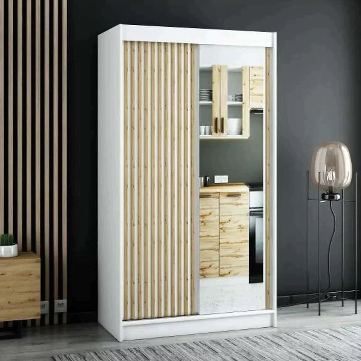 Gloucester II 120cm Sliding Door Wardrobe with Mirror - White, Black, Artisan Oak