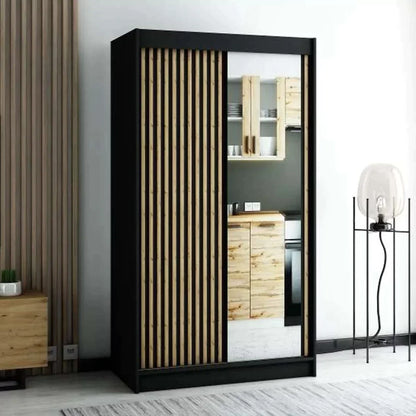 Gloucester II 120cm Sliding Door Wardrobe with Mirror - White, Black, Artisan Oak