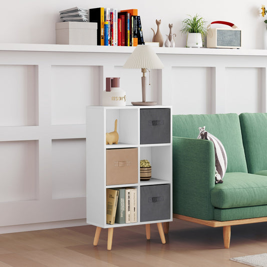 HOMCOM Freestanding 6 Cube Unit Cabinet Unit w/ 3 Fabric Drawers Handles Home Office Storage Shelves White