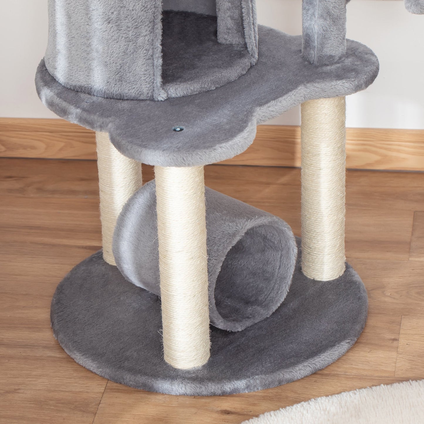 PawHut Cat Tree Tower تسلق مركز النشاط أثاث القطط مع عمود خدش من الجوت سرير نفق جثم معلق كرات رمادية