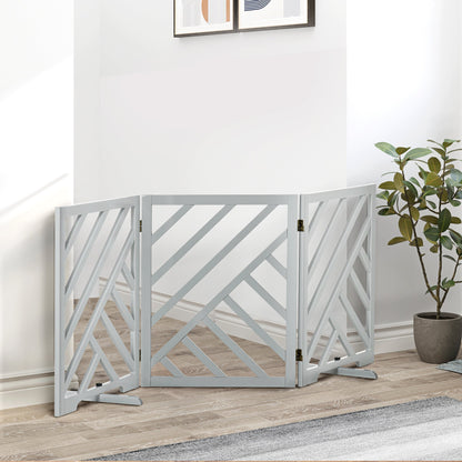 PawHut Foldable Wooden Pet Gate, with Three Panels - Grey