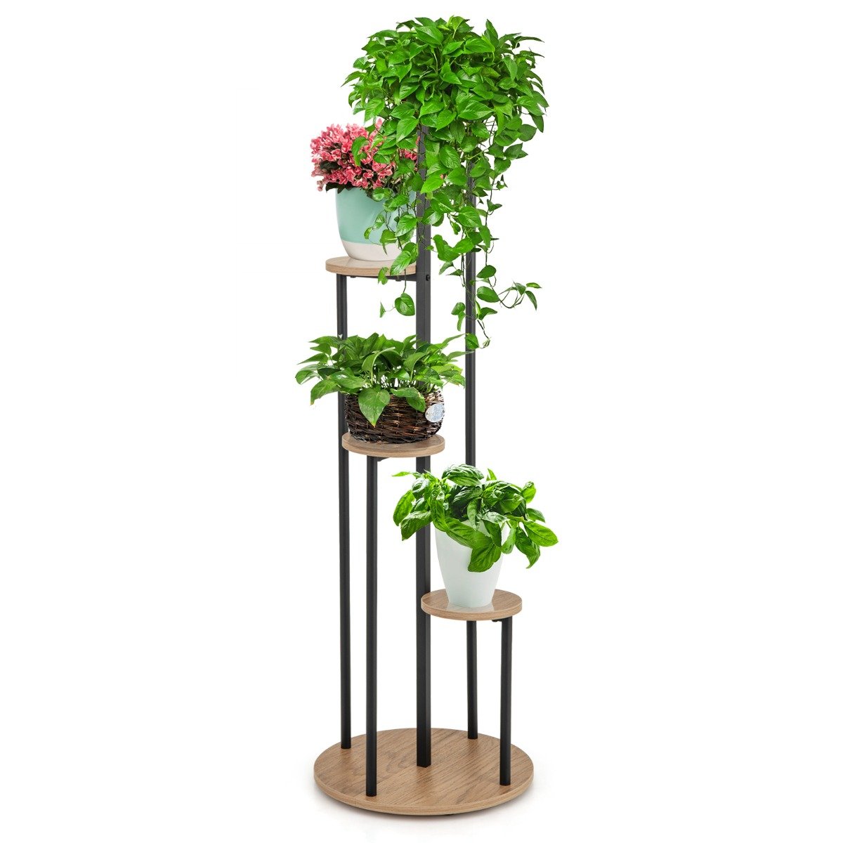 Heavy-Duty Tall Corner Indoor Metal Plant Stand for Potted Plant-Natural