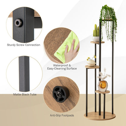 Heavy-Duty Tall Corner Indoor Metal Plant Stand for Potted Plant-Natural
