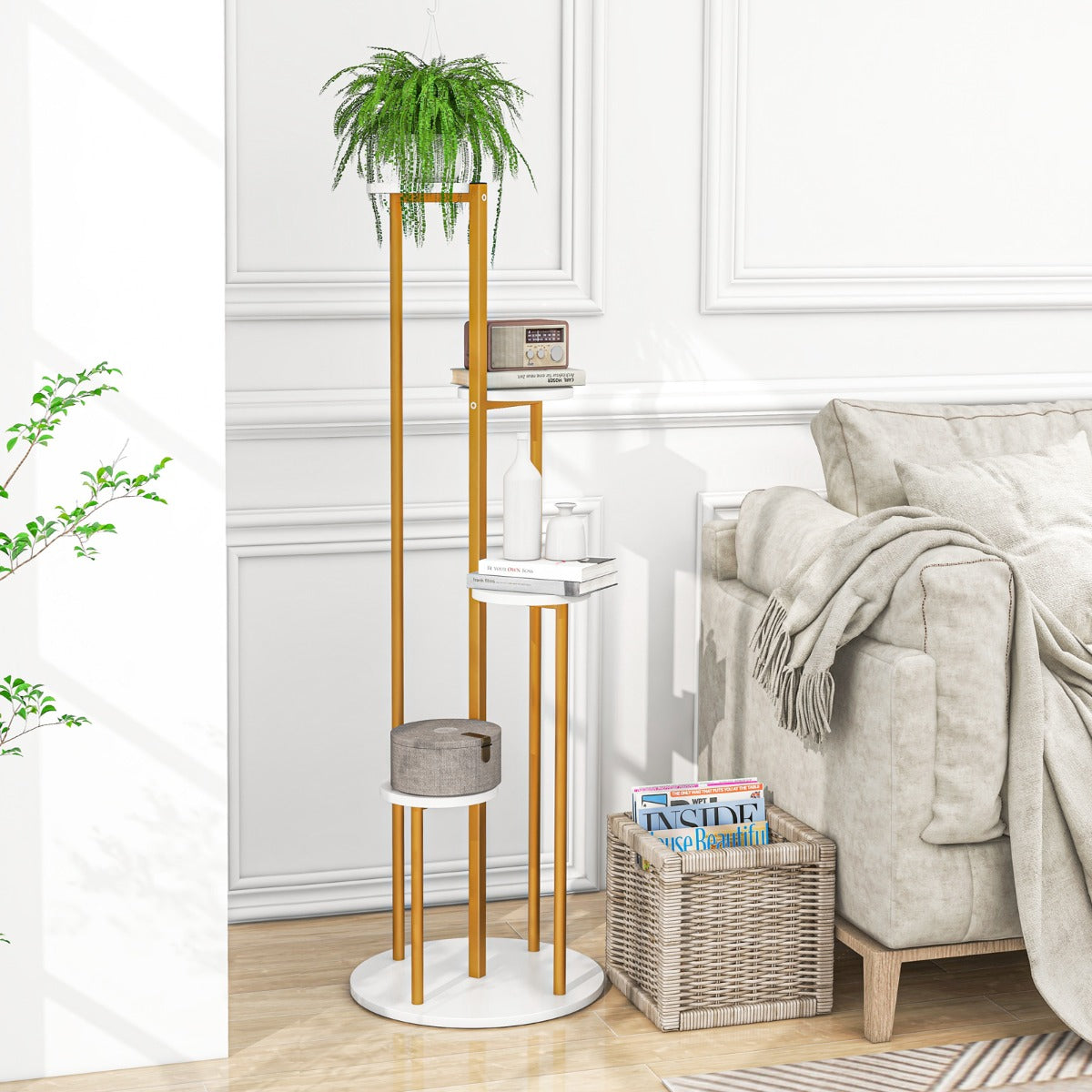 Heavy-Duty Tall Corner Indoor Metal Plant Stand for Potted Plant-White