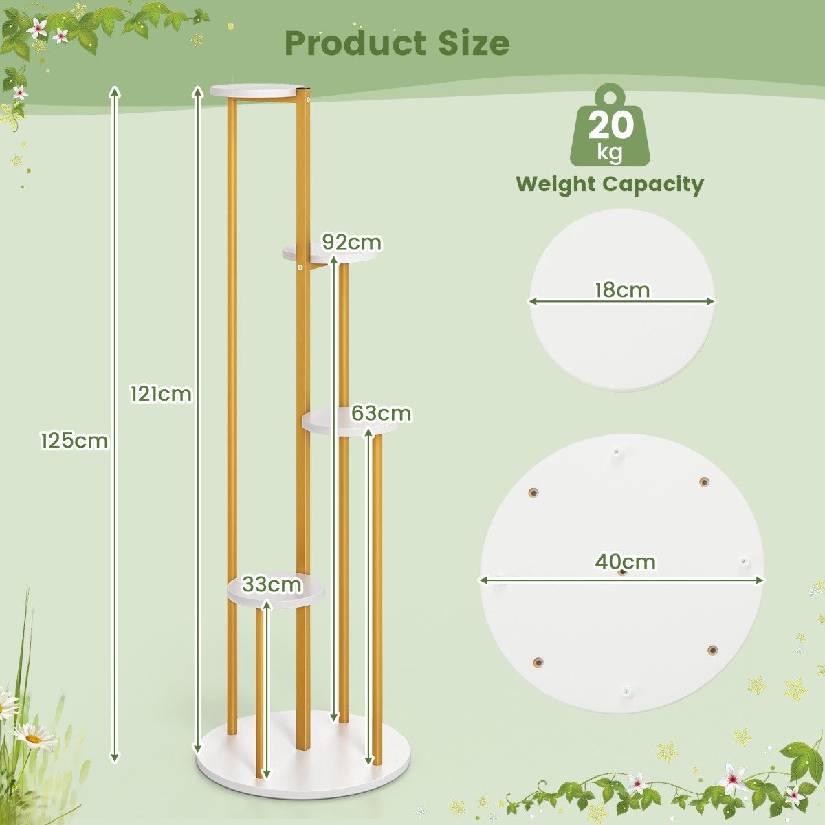 Heavy-Duty Tall Corner Indoor Metal Plant Stand for Potted Plant-White
