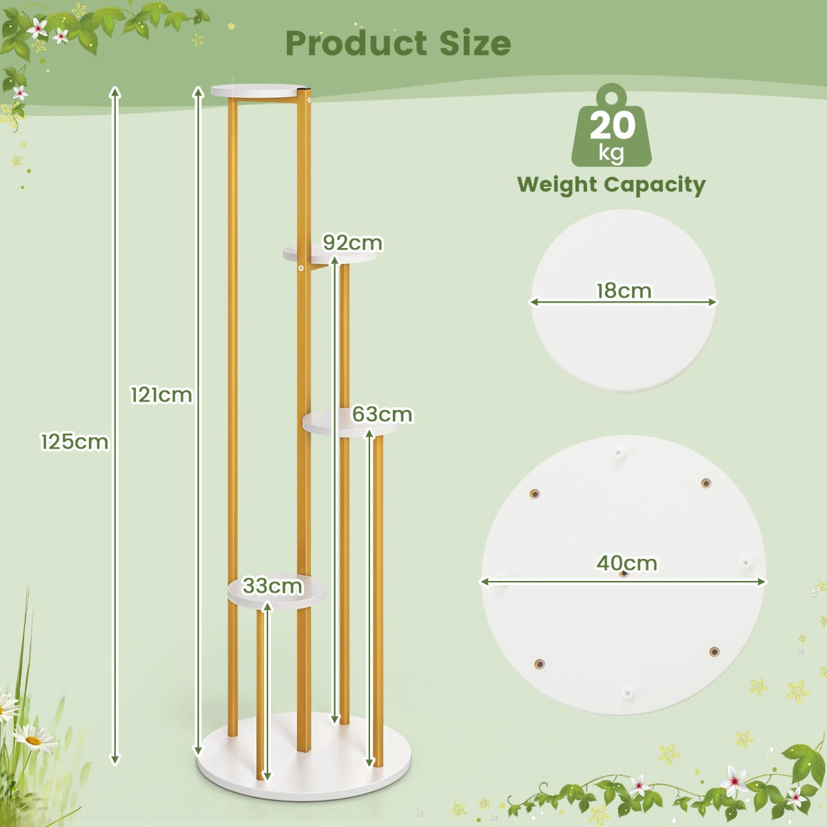 Heavy-Duty Tall Corner Indoor Metal Plant Stand for Potted Plant-White