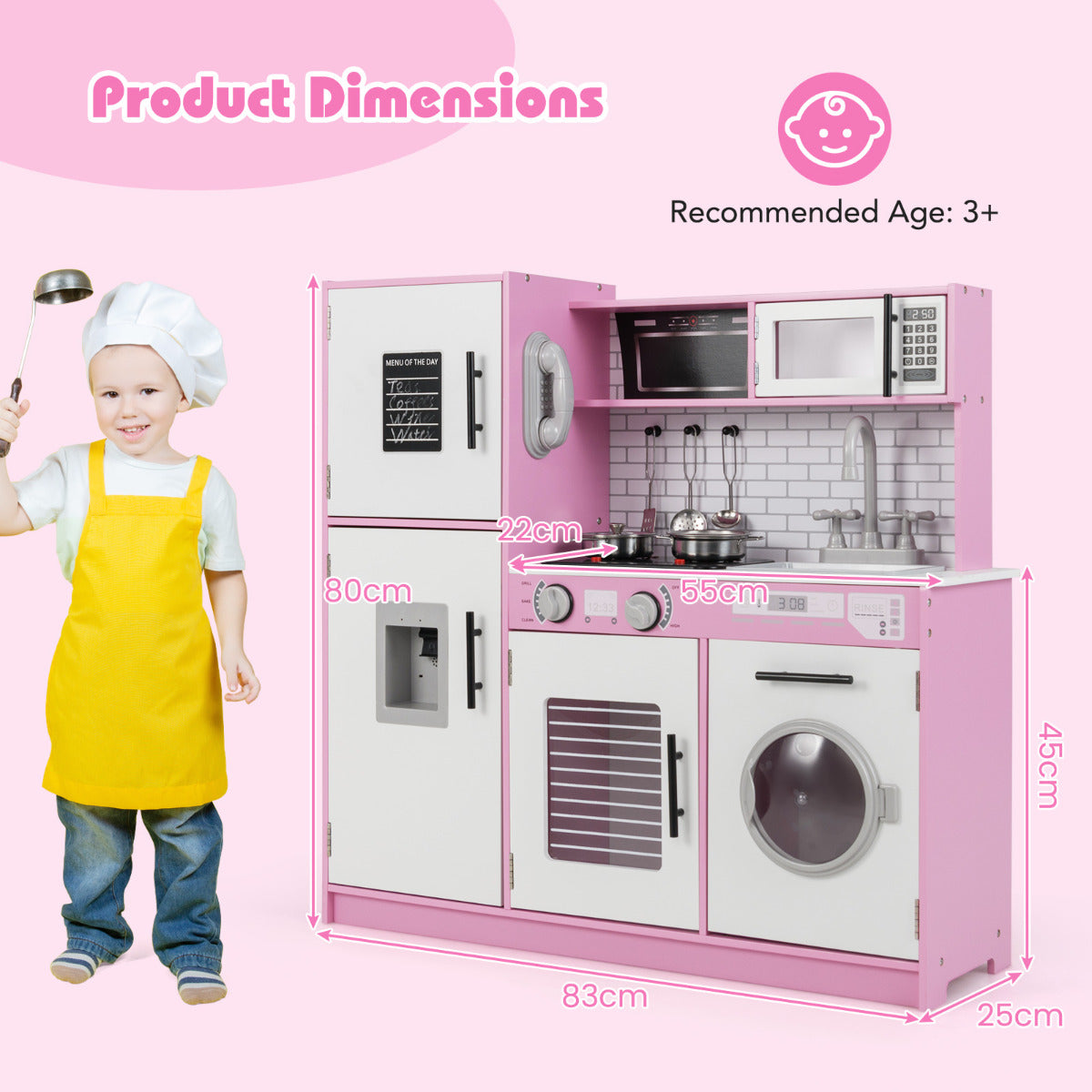 Play Kitchen Toy Set with Oven and Washing Machine for Aged 3+ Years Old-Pink