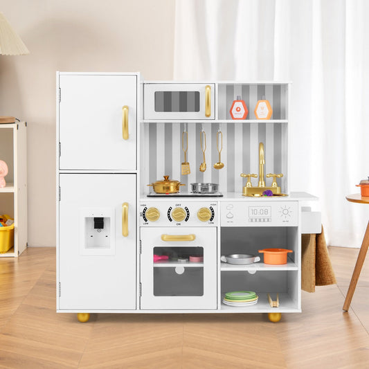 Play Kitchen Toy Set with Oven Real Sounds and Lights-Golden