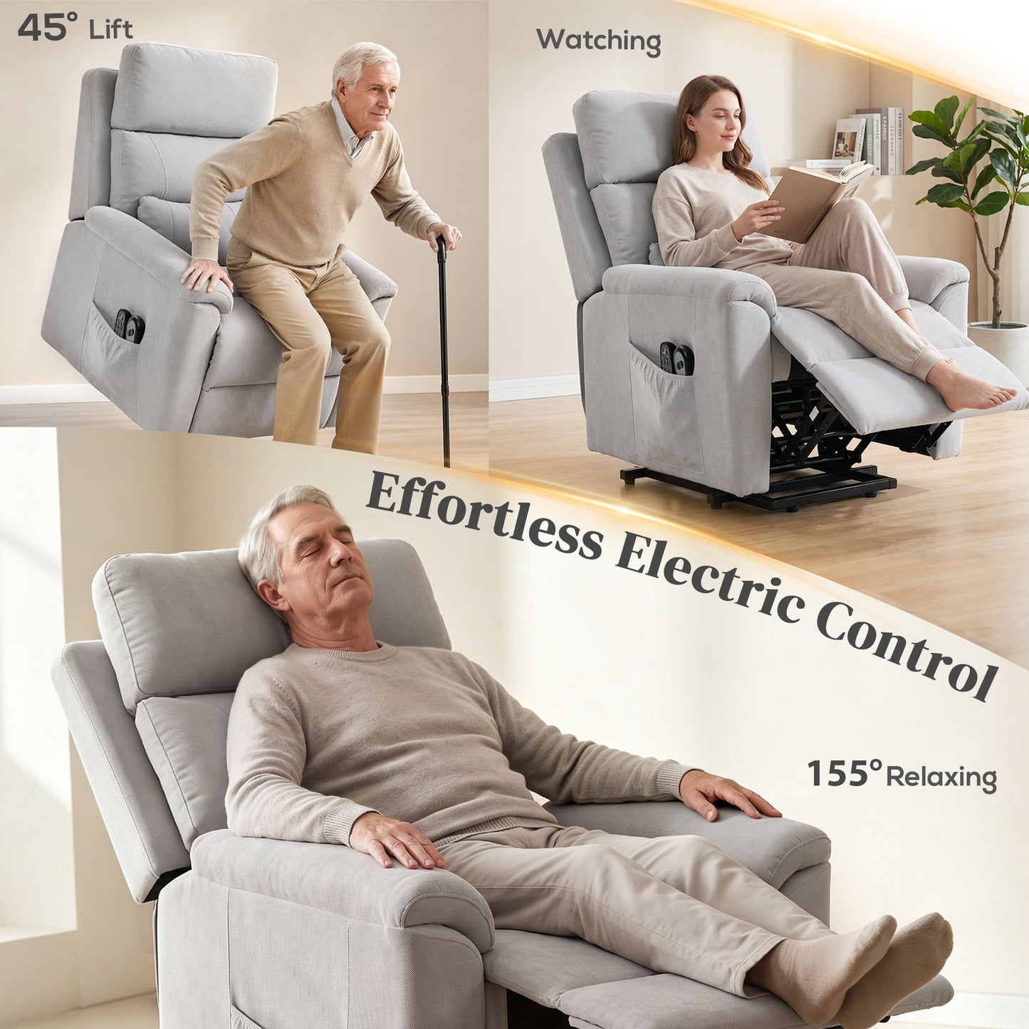 HOMCOM Power lift recliner chair with Massage and Heat, Terry Cloth Electric Lift Chair with Spring Cushion, Light Grey