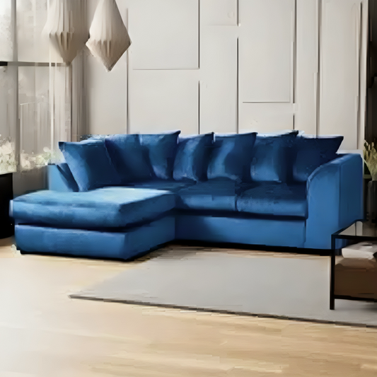 Blake Royal Blue Plush Velvet Corner Sofa - Left and Right Arm