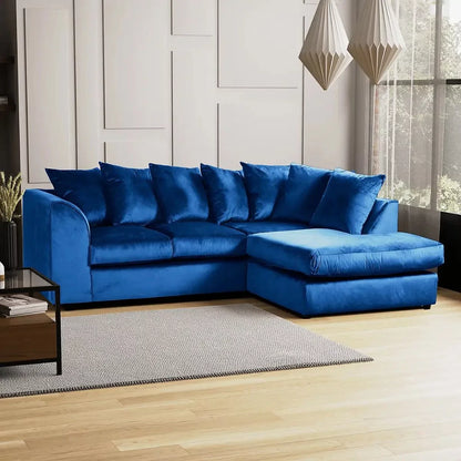 Blake Royal Blue Plush Velvet Corner Sofa - Left and Right Arm