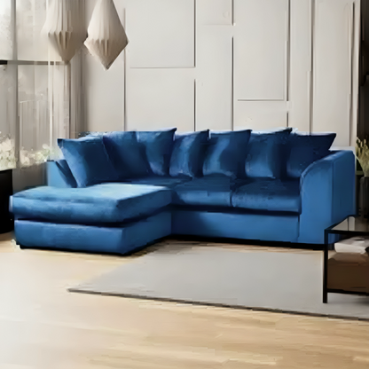 Blake Royal Blue Plush Velvet Corner Sofa - Right and Left Arm