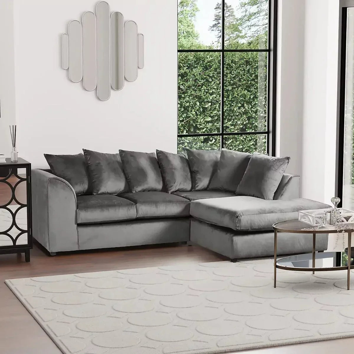 Blake Grey Plush Velvet Corner Sofa - Left and Right Arm