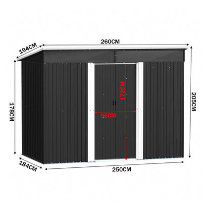 8.6 ft Garden Bike Sheds Metal Storage Shed with Lockable Sliding Doors