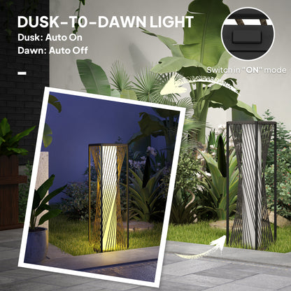 Outsunny Garden Rattan Lamp, 77 cm Tall Solar Rattan Floor Lamp, Solar Garden Light z automatycznym włączaniem/wyłączaniem świateł LED, IP44 Wodoodporny do użytku na zewnątrz, na ganku, ścieżce, tarasie, szary