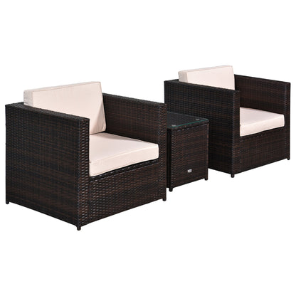 مجموعة أثاث حديقة Outsunny Rattan Garden Furniture ذات مقعدين مع وسائد، إطار فولاذي بني