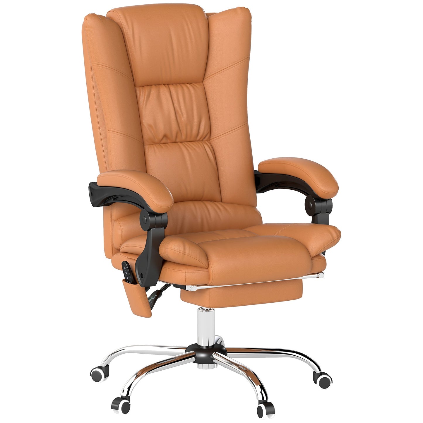 Vinsetto High Back Vibration Massage Office Chair, Heated Reclining PU Leather Computer Chair with 135  Reclining Back and Footrest, Light Brown