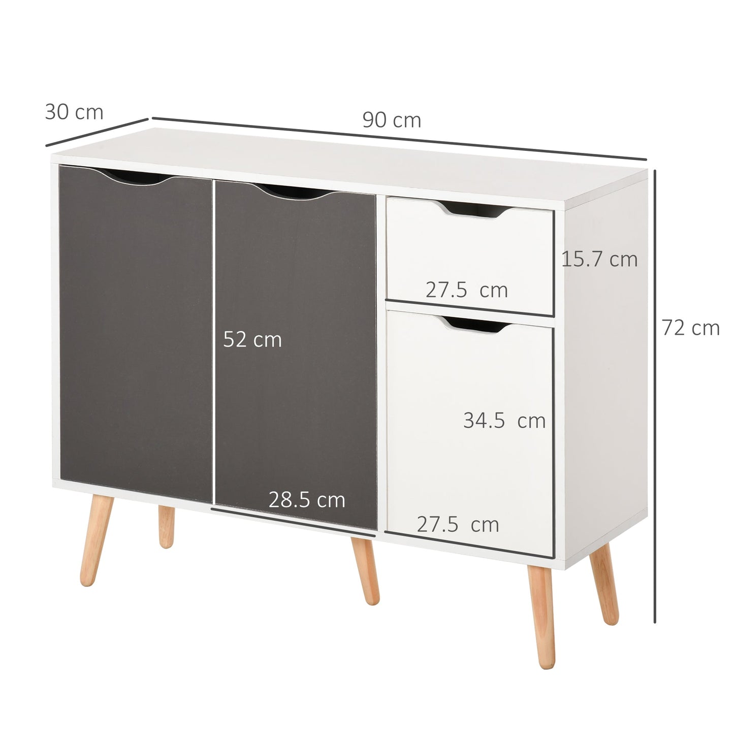 HOMCOM Sideboard Floor Standing Storage Cabinet with Drawer for Bedroom, Living Room, Home Office, Grey