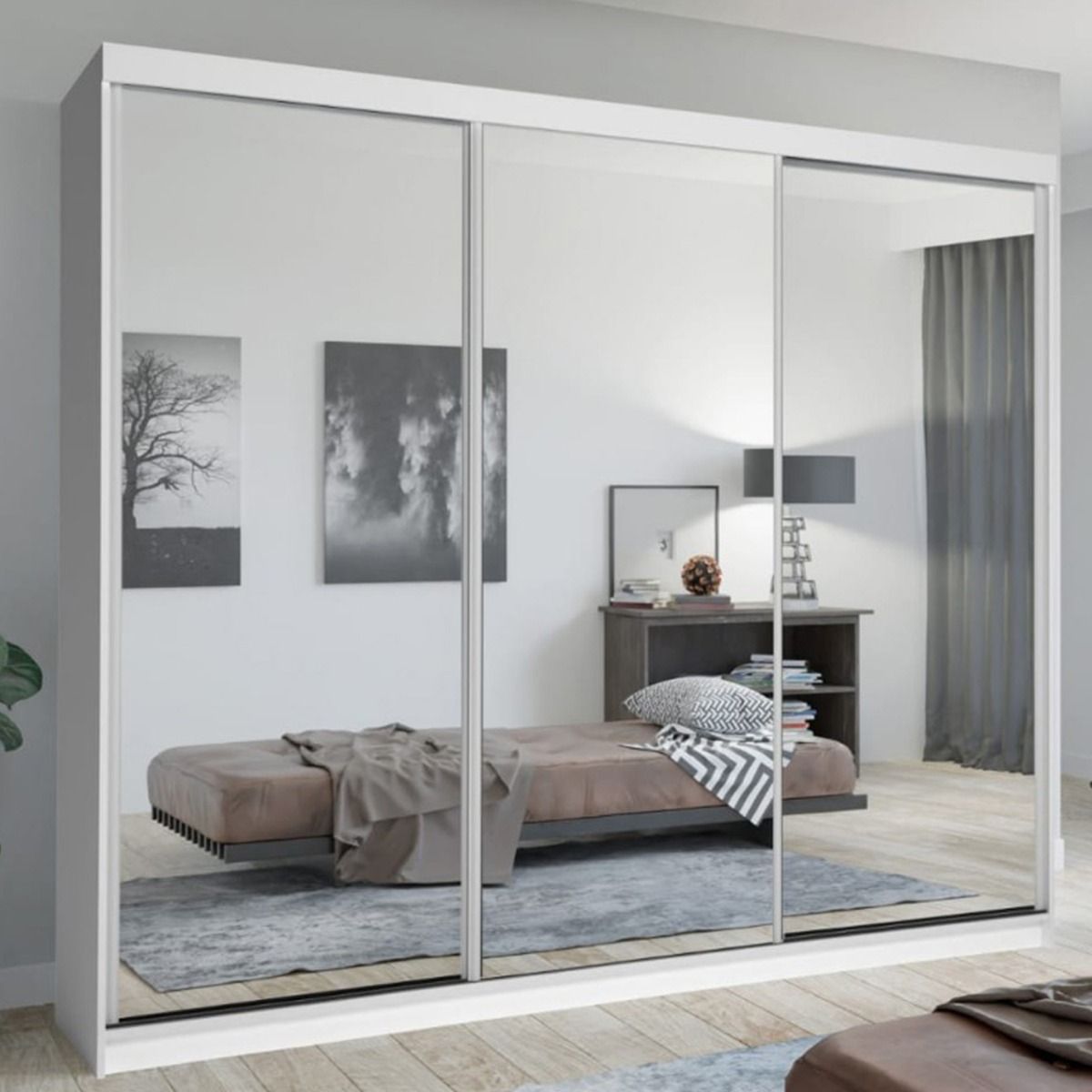 Chicago II 3 Door Sliding Door Wardrobe 250cm - Grey