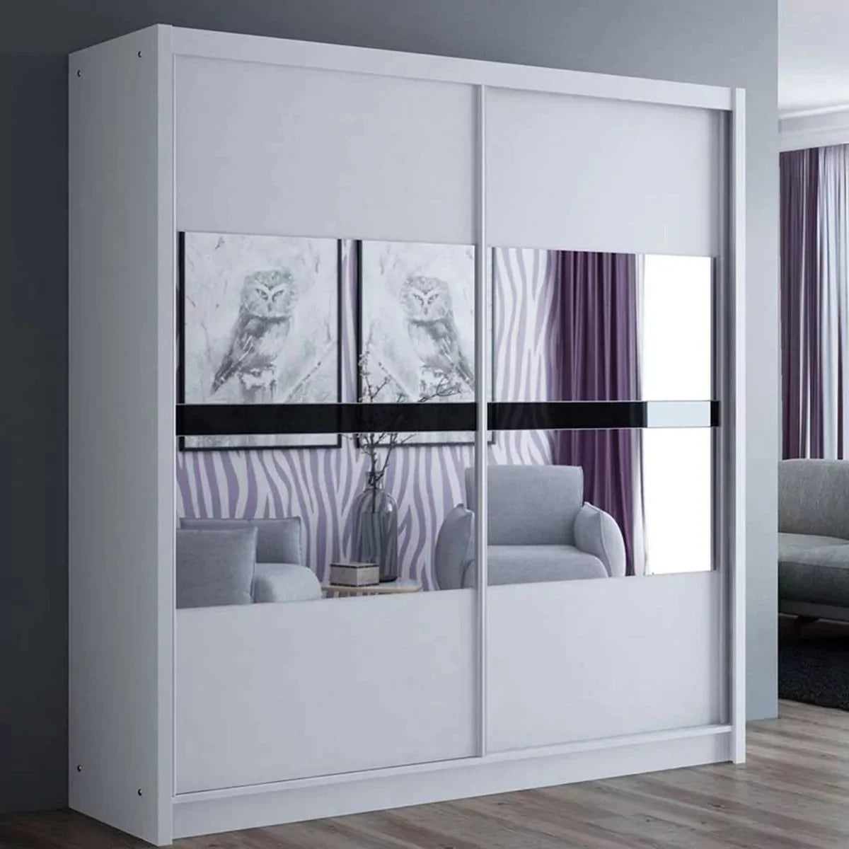 Trafford Sliding Door 203cm Wardrobe with Mirror - Graphite