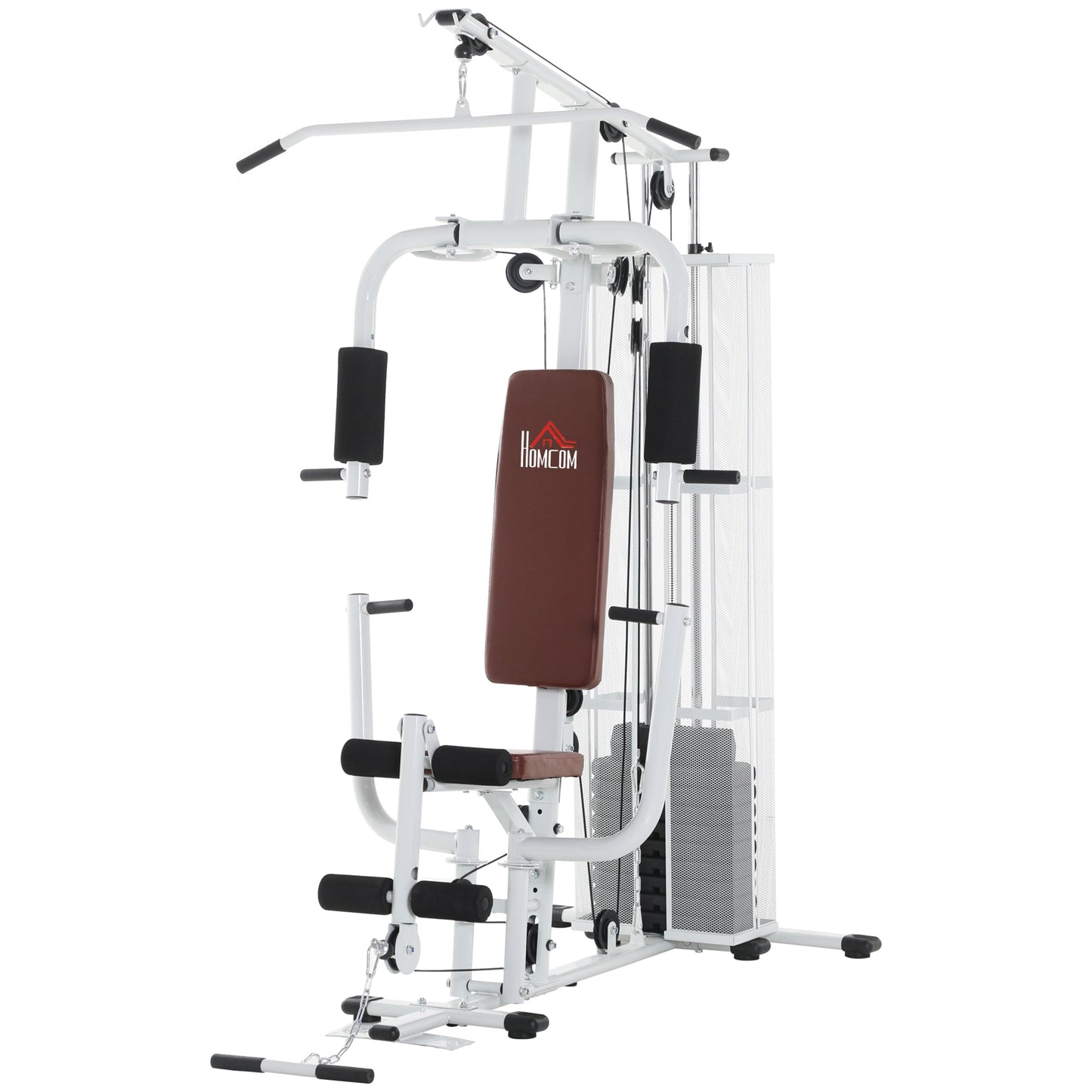 HOMCOM Multifunction Home Gym Weight Training Workout Station Fitness Strength Machine, White