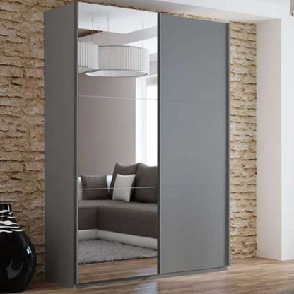 Boris Mirror Sliding Door 150cm Wardrobe - Black, Graphite, White