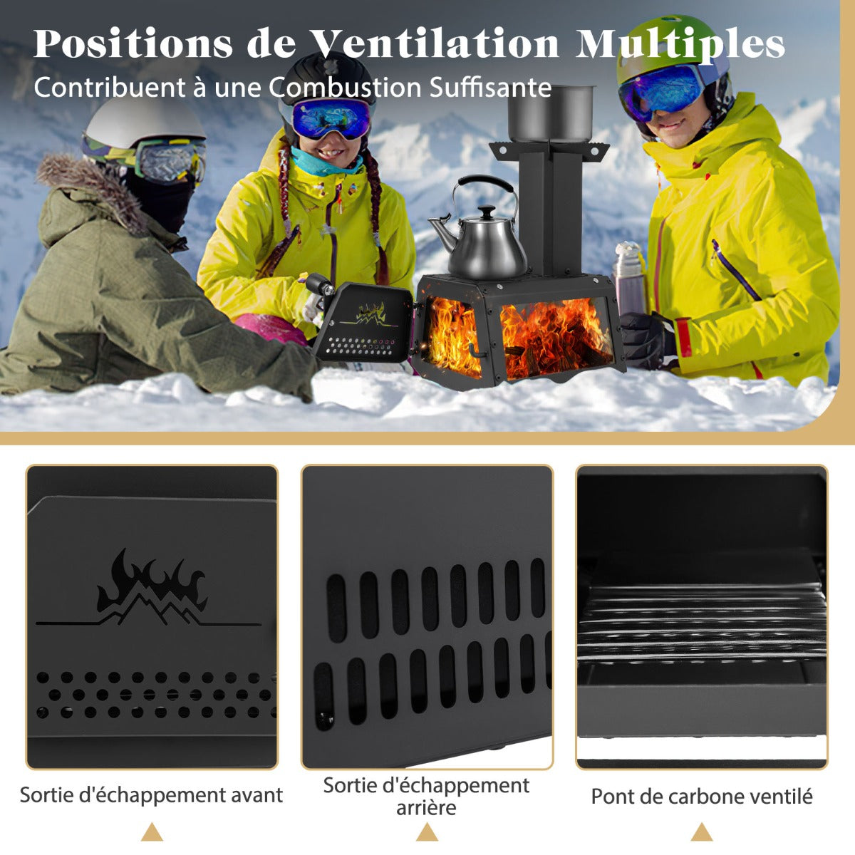 Portable Wood Camping Burning Stove Heater with 2 Cooking Positions