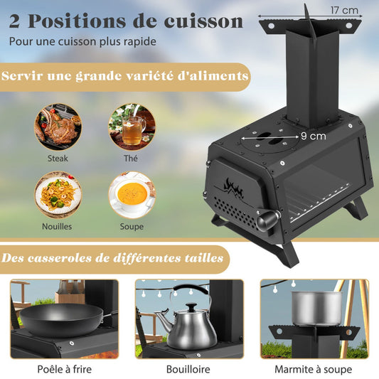 Portable Wood Camping Burning Stove Heater with 2 Cooking Positions