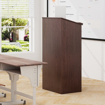 Podium Stand Hostess Stand for Speakers with Storage Shelf-Brown