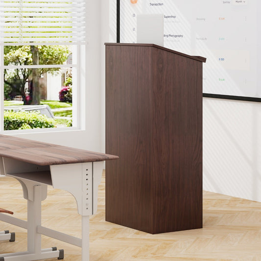 Podium Stand Hostess Stand for Speakers with Storage Shelf-Brown
