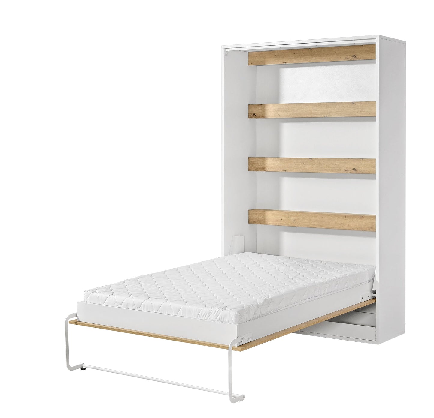 SPACEO Vertical Wall Bed 120x200 White / Oak Artisan / Black Handles