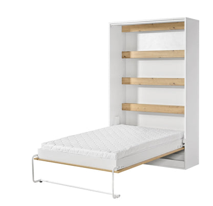 SPACEO Vertical Wall Bed 120x200 White / Oak Artisan / Black Handles