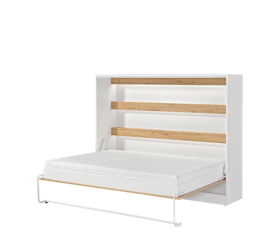SPACEO Horizontal Wall Bed 140x200 White / Oak Artisan / Black Handles
