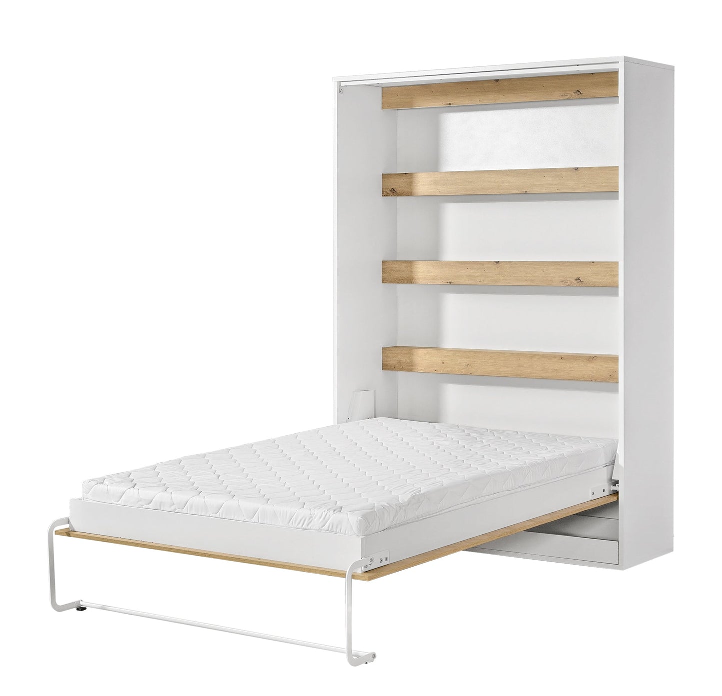 SPACEO Vertical Wall Bed 140x200 White / Oak Artisan / Black Handles