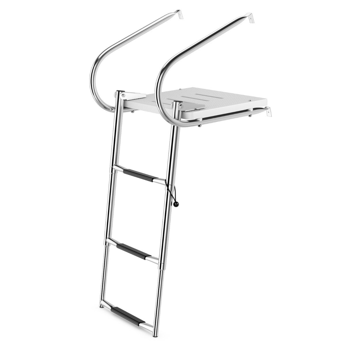 3-Step Telescoping Boat Ladder with Fiberglass Platform and 2 Handrails