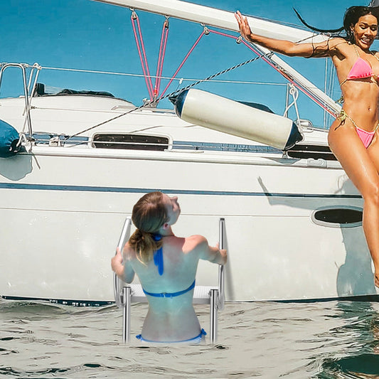 3-Step Telescoping Boat Ladder with Fiberglass Platform and 2 Handrails