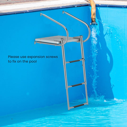 3-Step Telescoping Boat Ladder with Fiberglass Platform and 2 Handrails