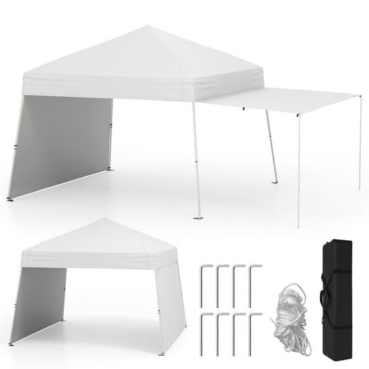 Pop up Canopy Tent with 2 Sidewalls Easy Setup Outdoor Sun Shelter-White