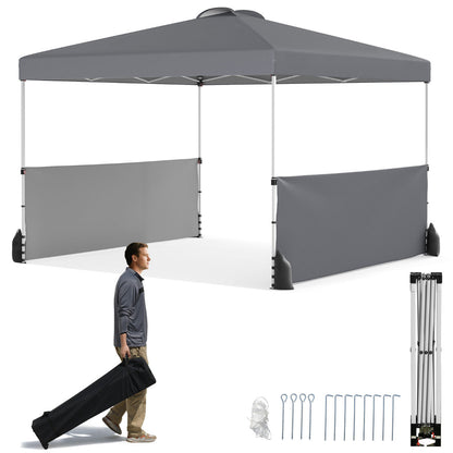 300 X 300 CM Pop up Canopy Tent with 2 Half Sidewalls-Grey