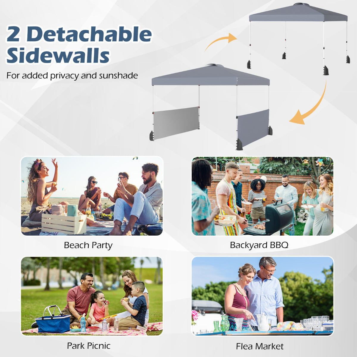 300 X 300 CM Pop up Canopy Tent with 2 Half Sidewalls-Grey