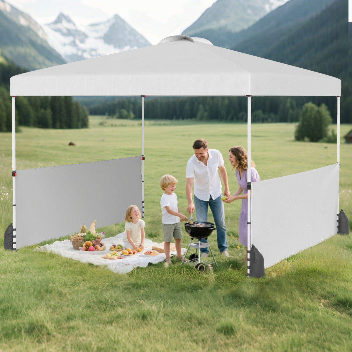 300 X 300 CM Pop up Canopy Tent with 2 Half Sidewalls-White