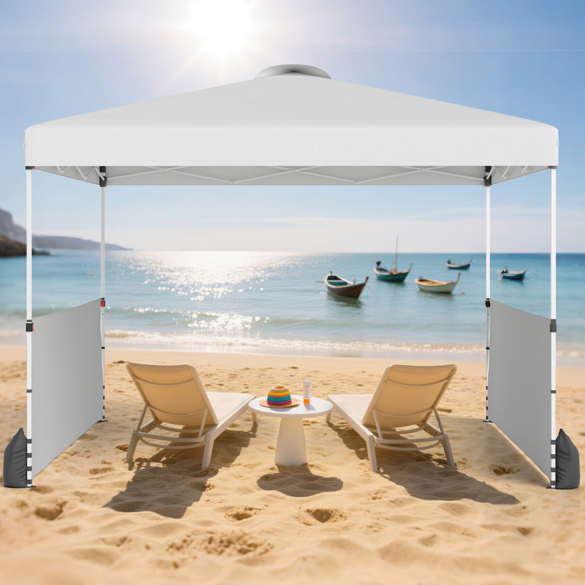 300 X 300 CM Pop up Canopy Tent with 2 Half Sidewalls-White