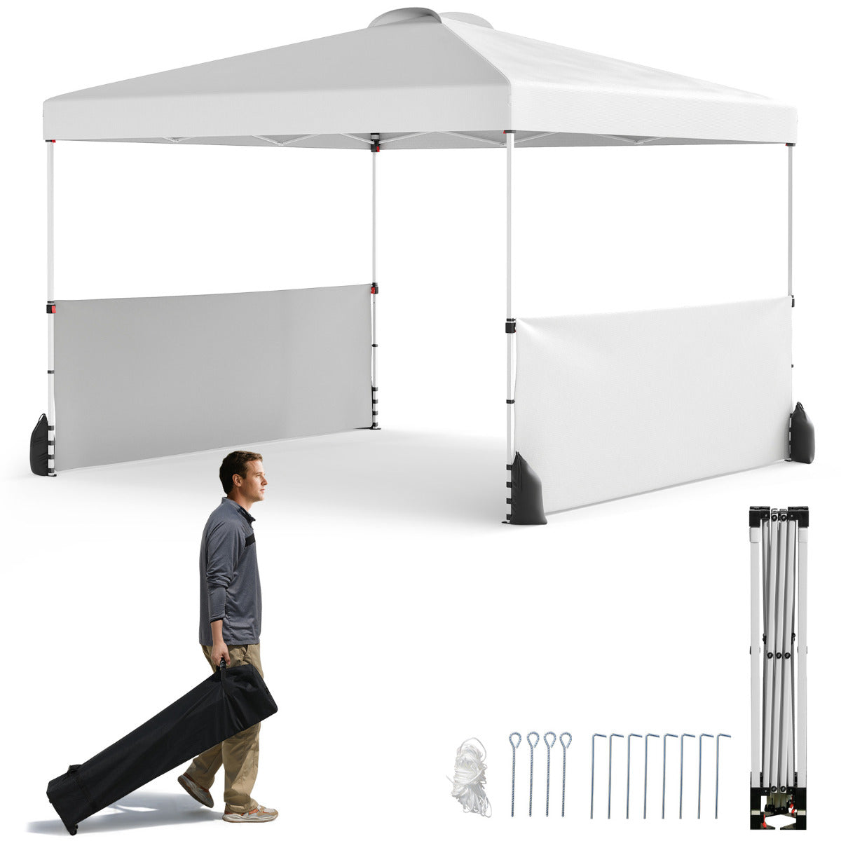 300 X 300 CM Pop up Canopy Tent with 2 Half Sidewalls-White