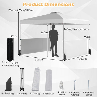300 X 300 CM Pop up Canopy Tent with 2 Half Sidewalls-White