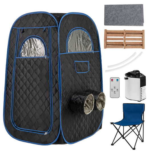 Portable Steam Sauna Tent with 1000W 3L Steam Generator and Chair-Black