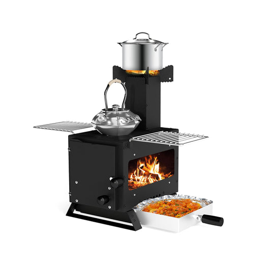 Portable Wood Burning Stove Mini Heater Burner with Pot Rack-Silver